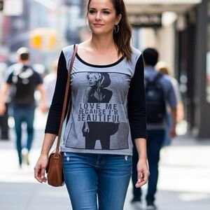 Women's Black and Gray Graphic Top